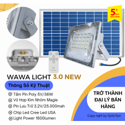 Đèn Pha Năng Lượng Mặt Trời Cao Cấp Euler Wawalight 3.0 - 200W - Bảo Hành 5 Năm